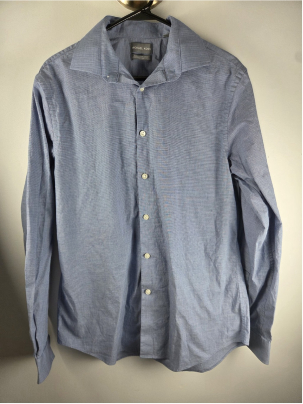Michael Kors Stretch Slim Fit Men's Long Sleeves Blue Shirt 16 34/35 Large